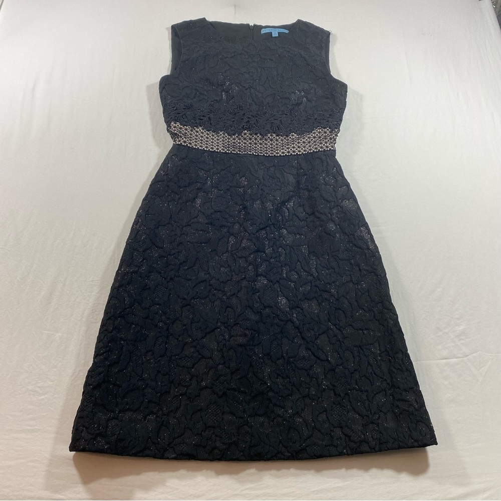 Antonio Melani Sheath Mini Dress Metallic Lace overlay Party Sleeveless Elegant